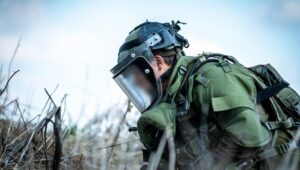 An Israeli soldier neutralizes roadside bombs found on the Israeli side of the Alpha Line in the southern Golan Heights, Nov. 17, 2020. Credit: IDF Spokesperson's Office.