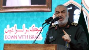 Hossein Salami, chief of the Islamic Revolutionary Guard Corps (IRGC), speaks during an anti-US rally marking the 45th anniversary of the takeover of the US Embassy in Tehran, Iran. Photo: EPA-EFE/ABEDIN TAHERKENAREH
