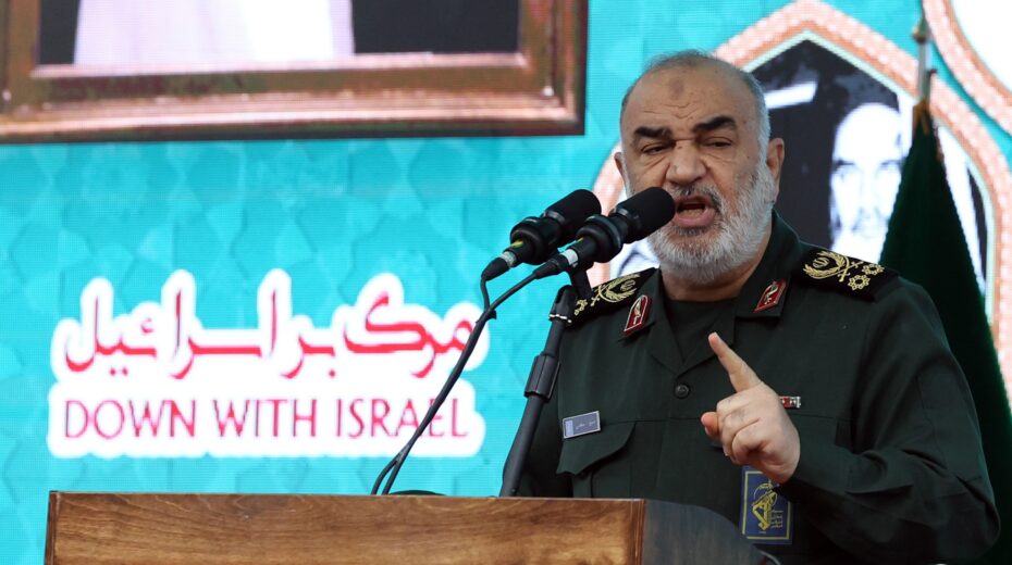 Hossein Salami, chief of the Islamic Revolutionary Guard Corps (IRGC), speaks during an anti-US rally marking the 45th anniversary of the takeover of the US Embassy in Tehran, Iran. Photo: EPA-EFE/ABEDIN TAHERKENAREH