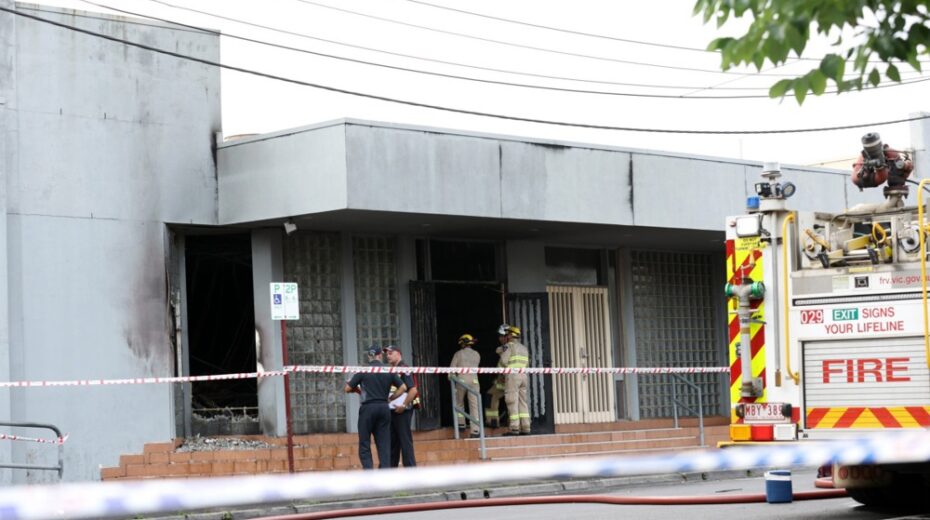Fire crews work at the scene of a fire at the Adass Israel Synagogue in Ripponlea, Melbourne, Australia, 06 December 2024. The fire, which engulfed the synagogue in the morning hours on 06 December, is being treated as deliberate. EPA-EFE/CON CHRONIS