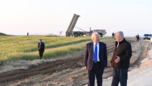 Then-US Ambassador to Israel David Friedman and Israeli Prime Minister Benjamin Netanyahu visit a site in southern Israel where the US European Command (EUCOM) deployed a Terminal High Altitude Area Defense (THAAD) system, March 6, 2019. Photo by Matty Stern/US Embassy Jerusalem