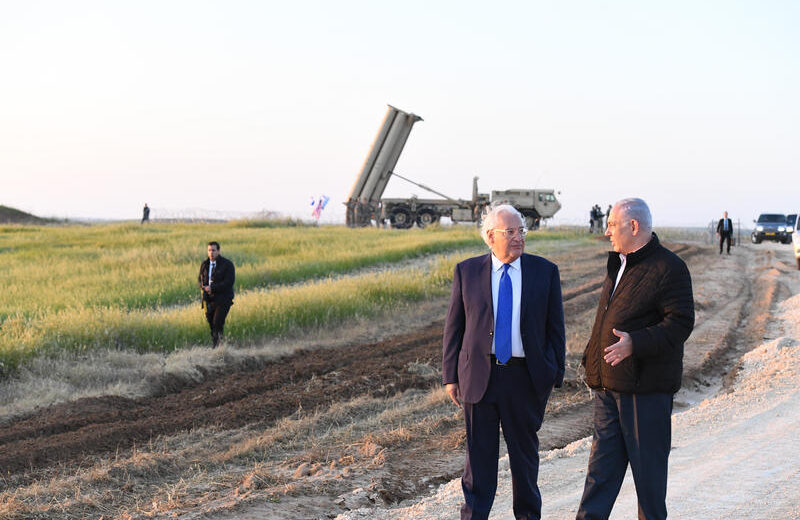 Then-US Ambassador to Israel David Friedman and Israeli Prime Minister Benjamin Netanyahu visit a site in southern Israel where the US European Command (EUCOM) deployed a Terminal High Altitude Area Defense (THAAD) system, March 6, 2019. Photo by Matty Stern/US Embassy Jerusalem
