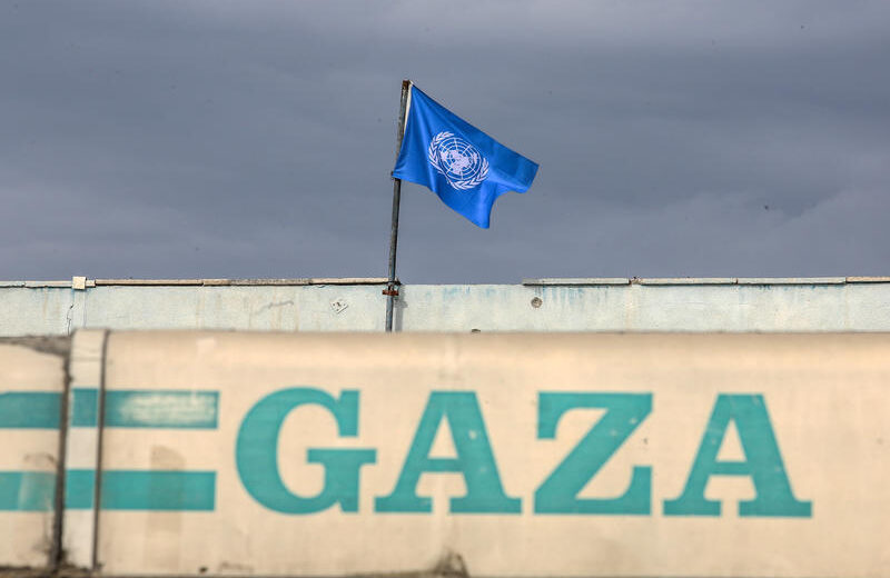 A UN flag flies over an UNRWA school in Khan Yunis, in the southern Gaza Strip. Photo by Abed Rahim Khatib/Flash90