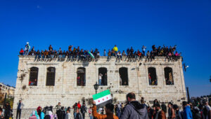 People celebrate the end of the Assad regime after Friday prayers in Hama, Syria, December 13, 2024. Photo by Asaad Syria/Flash90