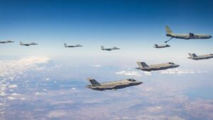 The Israeli Air Force practicing aerial refueling of fighter jets in Israeli airspace. The exercise simulated long-range flight deep behind enemy lines, Aug. 18, 2024. Credit: IDF.