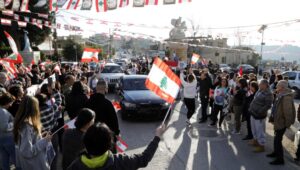 People celebrate the election of Joseph Aoun as President of Lebanon in the town of Al Qlaiaah, Marjeyoun district, southern Lebanon, on January 9, 2025. Photo: EPA-EFE/STR
