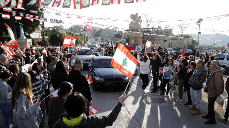 People celebrate the election of Joseph Aoun as President of Lebanon in the town of Al Qlaiaah, Marjeyoun district, southern Lebanon, on January 9, 2025. Photo: EPA-EFE/STR