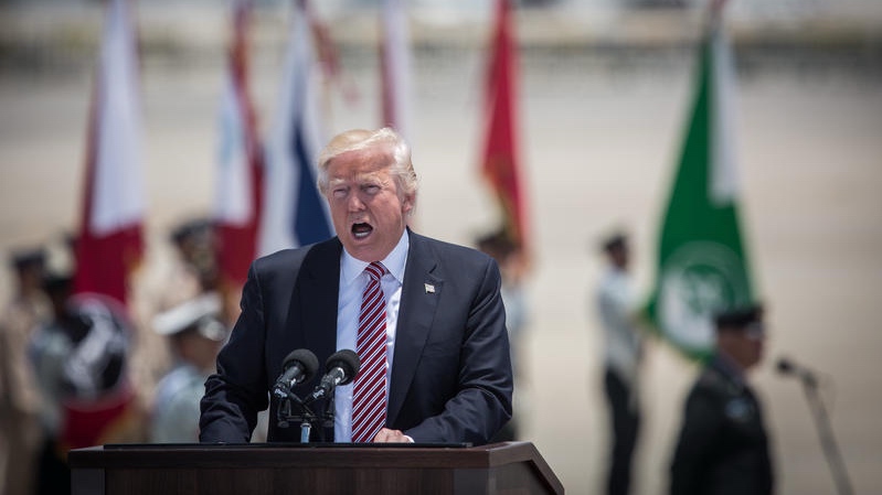 US President Donald Trump speaks during his welcome ceremony at Ben Gurion Airport near Tel Aviv on May 22, 2017, for his first official visit to Israel as president of the United States. Photo by Hadas Parush/Flash90