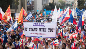 Christians march though Jerusalem in support of Israel during Sukkot in 2019. Photo by Yonatan Sindel/Flash90