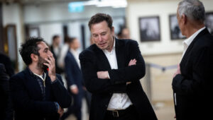 Elon Musk meeting with Israeli officials in Jerusalem on November 27, 2023. Photo by Chaim GoldbergFlash90