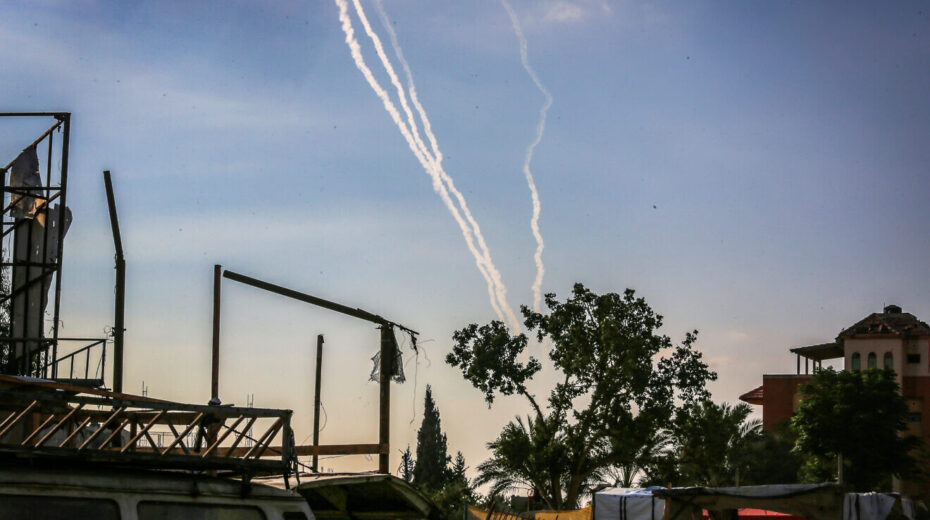 Smoke trails are seen after rocket fire from the Gaza Strip towards Israel, on Sept. 26, 2024. Photo by Abed Rahim Khatib/Flash90.