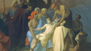 Joseph was taken into captivity in parallel to the hostages in Gaza - painting by Konstantin Flavitsky, 1855. Creative Commons.