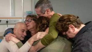 Rescued hostages Luis Har and Fernando Simon Marman reunited with their loved ones, February 2024. Credit: IDF Spokesperson's Unit.