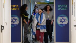 Former Hamas hostage Emily Damari, 28, is seen after her release at Sheba Medical Center in Ramat Gan on Jan. 19, 2024. Photo by Maayan Toaf/GPO.