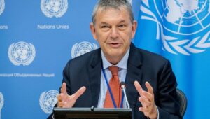 Philippe Lazzarini, commissioner-general of the UN Relief and Works Agency (UNRWA), at a press briefing on Sept. 21, 2023 in New York. Credit: Manuel Elías/UN Photo.
