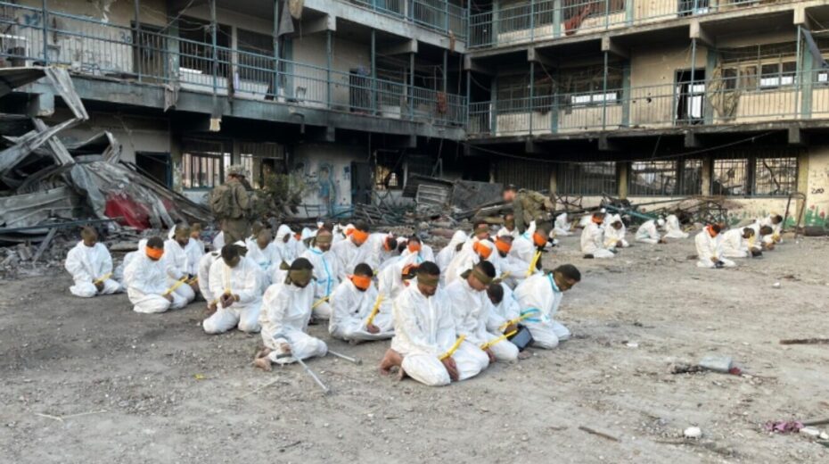Captured Hamas and Palestinian Islamic Jihad terrorists at Kamal Adwan Hospital in the Gaza Strip on Dec. 28, 2024. Credit: IDF.