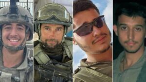 Soldiers killed in action in the Gaza Strip on Jan. 11, 2025: (L-R) Sgt. Yahav Maayan, Sgt. Maj. (res.) Alexander Fedorenko, Staff Sgt. Danila Diakov, Sgt. Eliav Astuker. Credit: IDF.