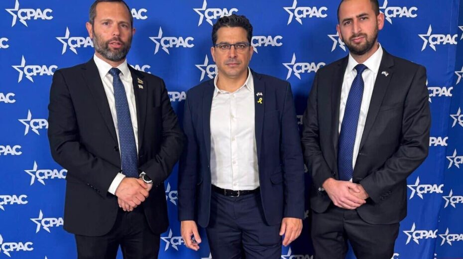 Yesha Council Chairman Israel Ganz, Diaspora Affairs Minister Amichai Chikli, and Yesha Council CEO Omer Rahamim. Credit: Courtesy