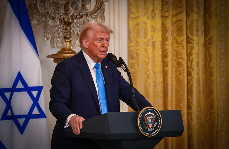 US President Donald Trump and Israeli Prime Minister Benjamin Netanyahu holding a joint press conference at the White House in Washington, DC, February 4, 2025. Photo by Liri Agami/Flash90