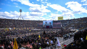 Lebanese attend the funeral of Hezbollah leaders Hassan Nasrallah and Hashem Safieddine at the Camille Chamoun Sports City stadium on the outskirts of Beirut, on February 23, 2025. Photo by Asaad Syria/Flash90