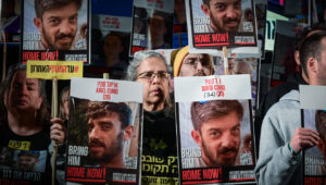 Israelis rally in Tel Aviv for the release of the remaining 76 hostages being held hostage by Hamas terrorists in Gaza, Feb. 8, 2025. Photo by Avshalom Sassoni/Flash90.