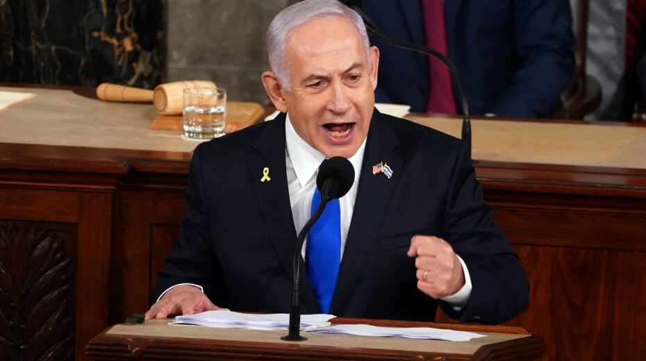 Prime Minister Benjamin Netanyahu speaking before the US Congress on July 24, 2024. Photo by Will Oliver/EPA-EFE