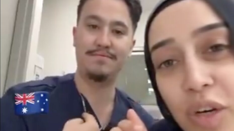 Two Australian health care workers threaten to kill Israelis, and then suggest they have already done so at their hospital. X screenshot.