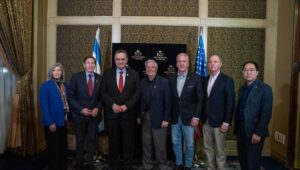 Israeli Defense Minister Israel Katz with visiting United States senators at the King David Hotel in Jerusalem on Feb. 16, 2025. Photo by Ariel Hermoni/Israel Ministry of Defense.