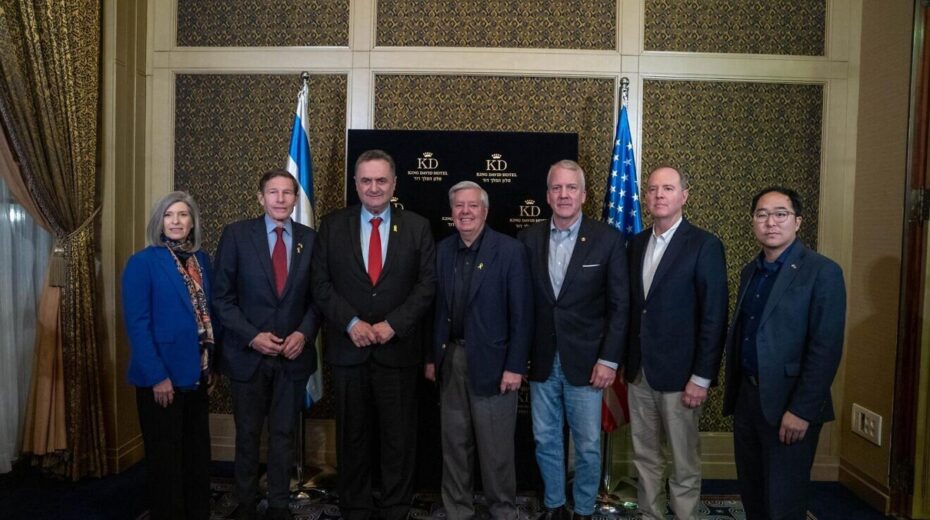 Israeli Defense Minister Israel Katz with visiting United States senators at the King David Hotel in Jerusalem on Feb. 16, 2025. Photo by Ariel Hermoni/Israel Ministry of Defense.