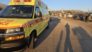A Magen David Adom emergency medical service ambulance at the scene of a terrorist attack at an Israeli military post in northern Samaria on Feb. 4, 2025. Credit: MDA.