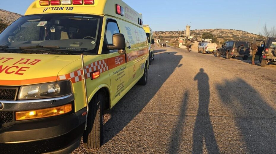 A Magen David Adom emergency medical service ambulance at the scene of a terrorist attack at an Israeli military post in northern Samaria on Feb. 4, 2025. Credit: MDA.
