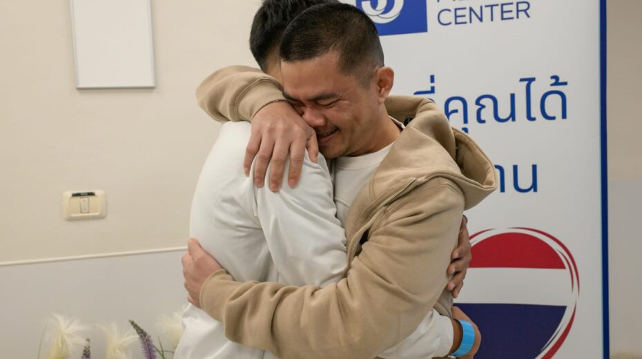 Thai nationals are reunited with family in Tel Aviv after being freed from Hamas captivity as part of the Gaza ceasefire deal. Photo by Ma'ayan Toaf/GPO