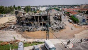 The destroyed police station in Sderot on October 8, 2023. Photo: Chaim Goldberg/Flash90