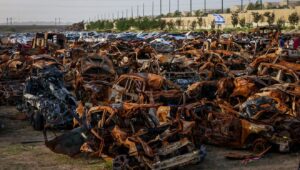 A view of cars charred by Hamas terrorists during the massacre in southern Israel on Oct. 7, 2023, at a field near the Israeli border with the Gaza Strip, Nov. 26, 2023. Photo by Yossi Zamir/Flash90.