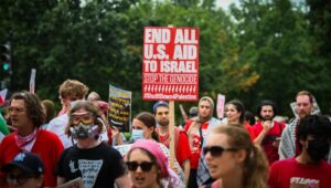 Pro-Palestinian protesters demonstrate against Prime Minister Benjamin Netanyahu and the State of Israel outside the U.S. Congress, on Capitol Hill in Washington, July 24, 2024. Photo by Arie Leib Abrams/Flash90