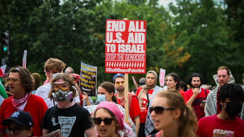 Pro-Palestinian protesters demonstrate against Prime Minister Benjamin Netanyahu and the State of Israel outside the U.S. Congress, on Capitol Hill in Washington, July 24, 2024. Photo by Arie Leib Abrams/Flash90