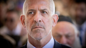 Ronen Bar, head of the Shin Bet security services, at a state ceremony marking the Hebrew calendar anniversary of the Hamas attack on October 7 of last year which sparked the ongoing war in Gaza, at Mount Herzl military cemetery in Jerusalem on October 27, 2024. Photo by Chaim Goldberg FLASH90