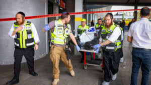 Israeli security forces at the scene of a terror attack in Haifa, March 3, 2025. Photo by David Cohen/Flash90