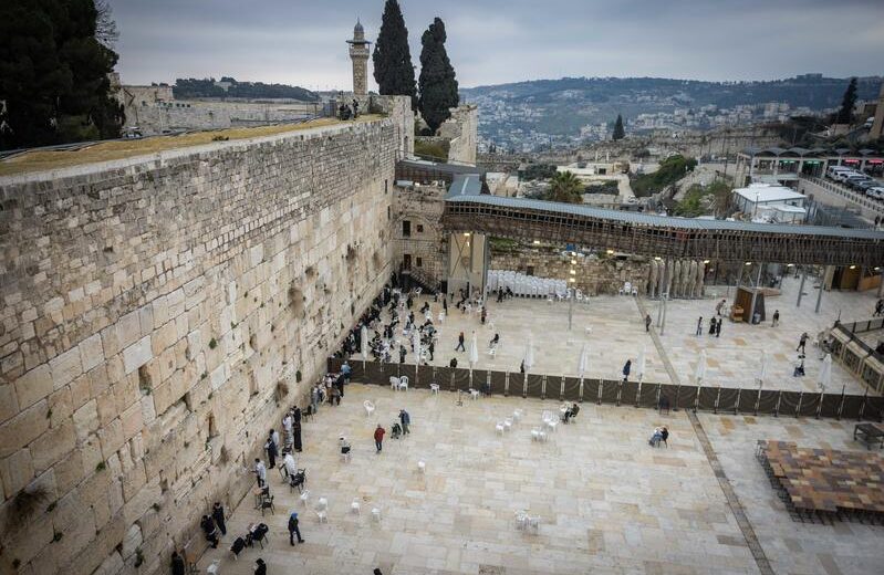 Jews pray at the Western Wall, Judaism's holiest prayer site in the Old City of Jerusalem, March 7, 2024. Photo by Chaim Goldberg/Flash90
