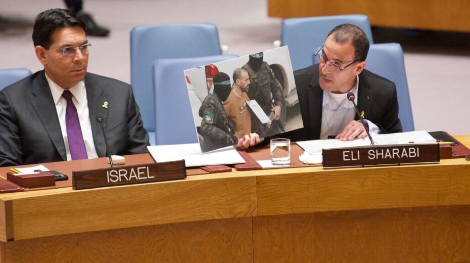 Eli Sharabi sharing testimony of his captivity in Gaza to the United Nations Security Council, March 20, 2025. Credit: Perry Bindelglass/Israeli mission to the United Nations.