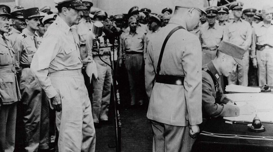 Japan surrenders to Allied Forces, ending World War II, circa 1945. Credit: US federal government/Public Domain via Wikimedia Commons.
