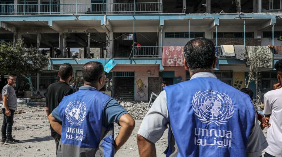 Palestinians at an UNRWA school in the Nuseirat camp in the central Gaza Strip after an Israeli airstrike targeted terrorists, on June 6, 2024. Photo by Abed Rahim Khatib/Flash90.