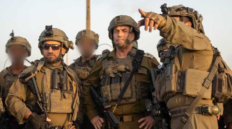 Israel Defense Forces Chief of Staff Lt. Gen. Eyal Zamir, center, during a tour of the Rafah area in southern Gaza on March 18, 2025. Credit: IDF.