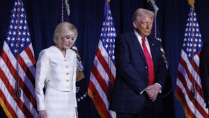 Paula White with Donald Trump at the National Prayer Breakfast. Photo: Aaron Schwartz/EPA-EFE
