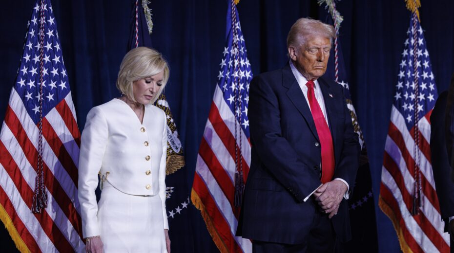 Paula White with Donald Trump at the National Prayer Breakfast. Photo: Aaron Schwartz/EPA-EFE