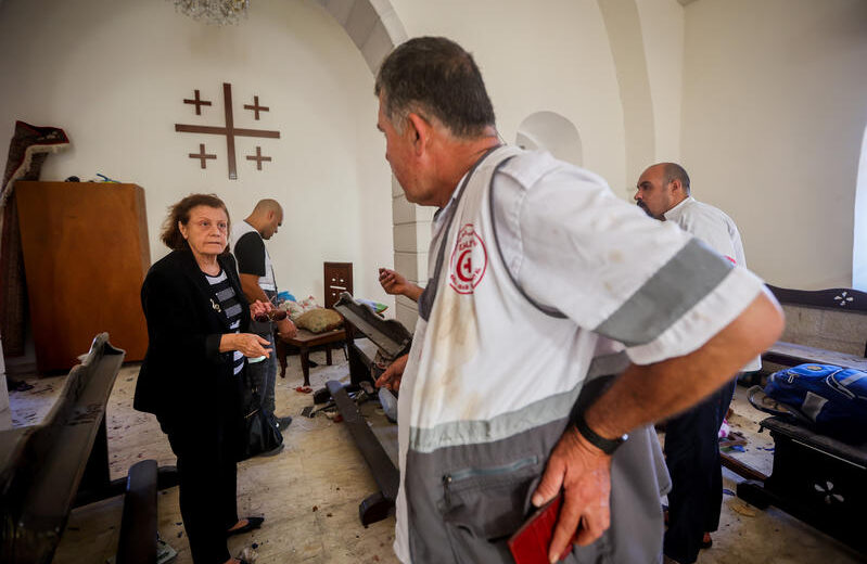 Palestinians at the Christian-run Al-Ahli Hospital in Gaza City on October 18, 2023, a day after an explosion that was falsely blamed on Israel. Photo by Atia Mohammed/Flash90