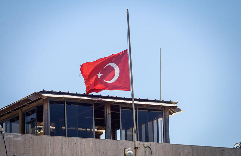 The Turkish Embassy in Tel Aviv lowered its flag to half-mast on August 2, 2024 to mourn the killing of Hamas leader Ismail Haniyeh.. Photo by Avshalom Sassoni/Flash90