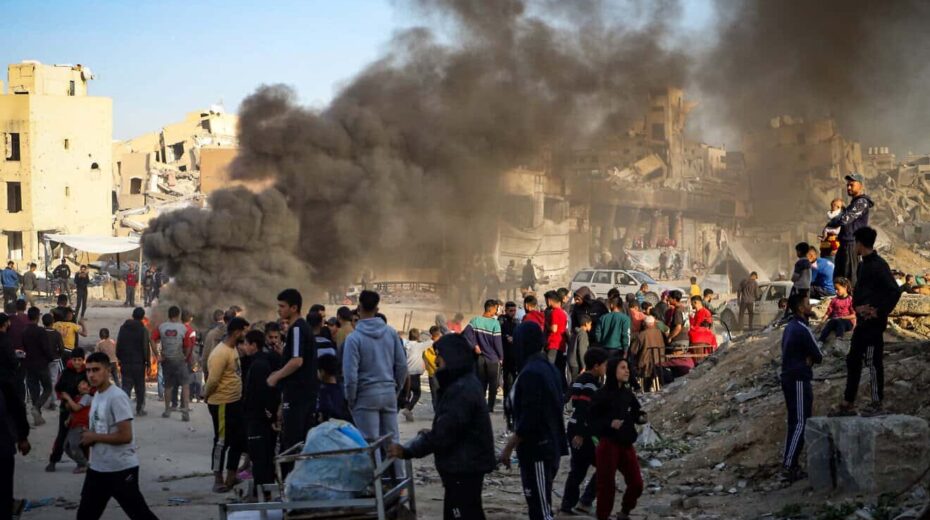 Palestinians in northern Gaza take part in an anti-Hamas protest, calling to end the war with Israel on March 26, 2025. Photo by Flash90.
