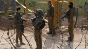 Israeli soldiers on the border fence on the Israeli border with Syria, northern Israel, March 14, 2025. Photo by Ayal Margolin/Flash90.