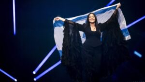 Israeli singer Yuval Raphael performs at the flag parade during the dress rehearsal for the grand final of the 69th Eurovision Song Contest (ESC) in Basel, Switzerland, on May 16, 2025. Photo: EPA-EFE/GEORGIOS KEFALAS